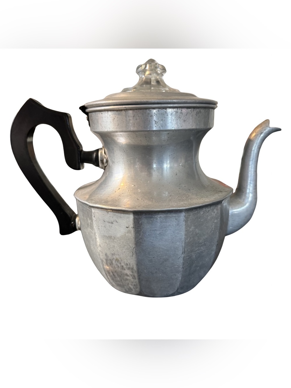 Vintage 1950s Royal Aluminum Gooseneck Coffee Pot Colonial Pattern Black Handle